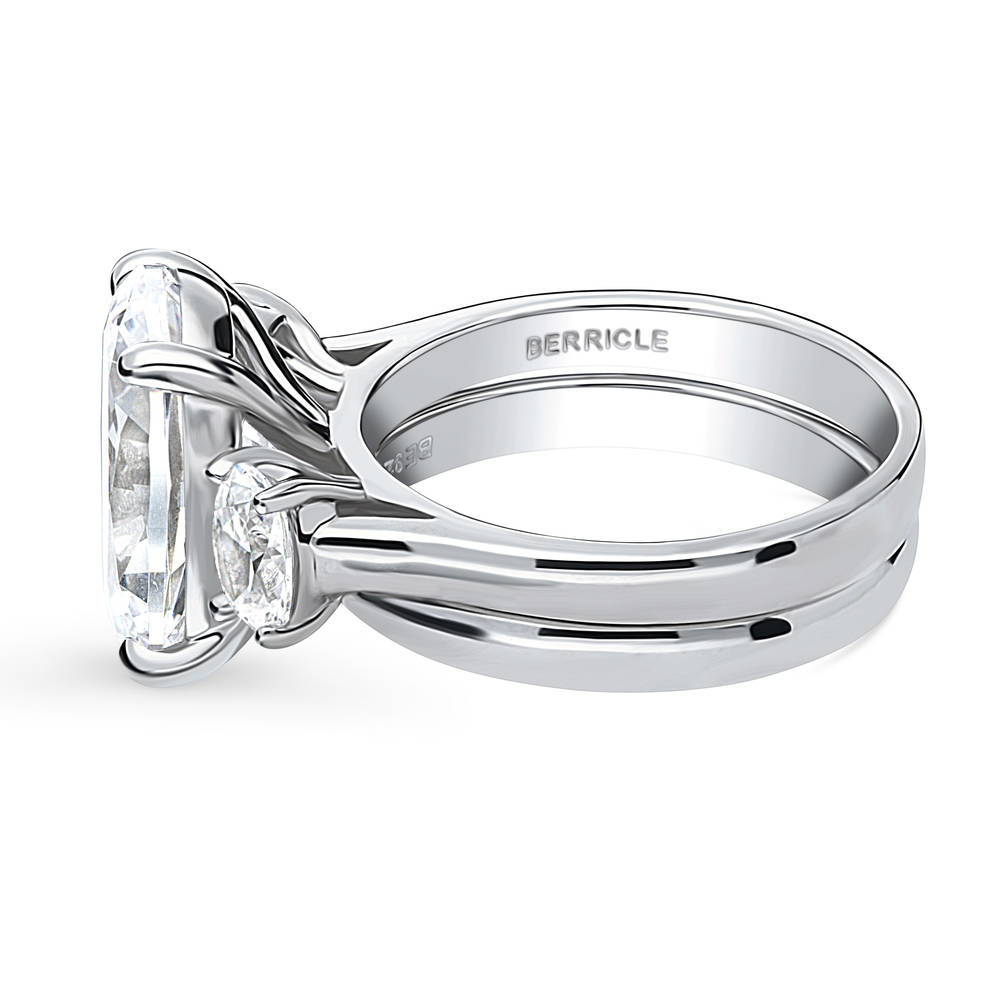Angle view of 3-Stone Oval CZ Ring Set in Sterling Silver, 5 of 17