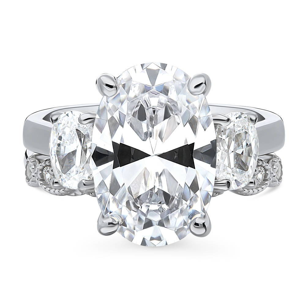3-Stone Oval CZ Ring Set in Sterling Silver, 1 of 19
