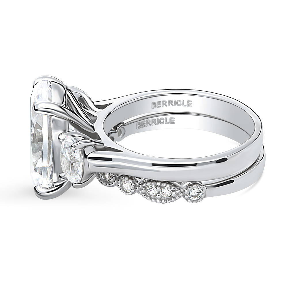 Angle view of 3-Stone Oval CZ Ring Set in Sterling Silver, 4 of 18