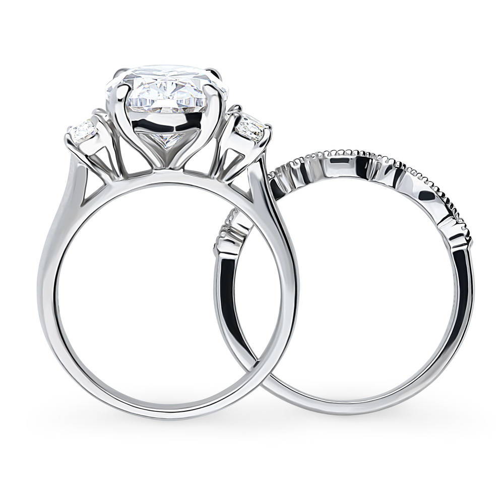 Alternate view of 3-Stone Oval CZ Ring Set in Sterling Silver, 7 of 18