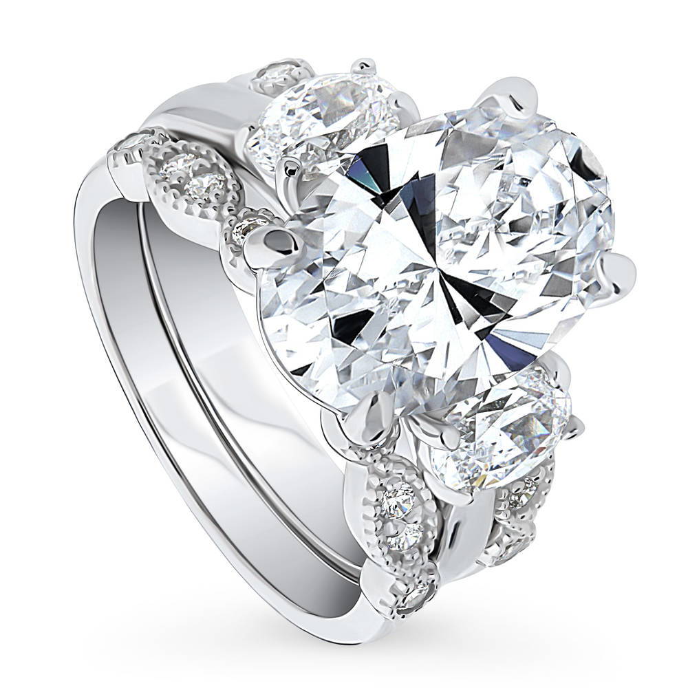 3-Stone Oval CZ Ring Set in Sterling Silver