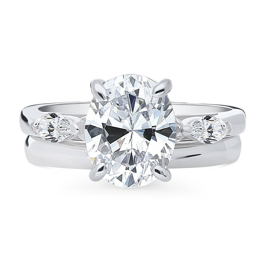 3-Stone Oval CZ Ring Set in Sterling Silver, 1 of 13