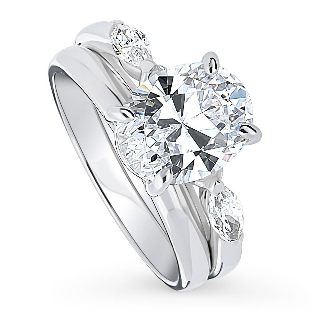 3-Stone Oval CZ Ring Set in Sterling Silver