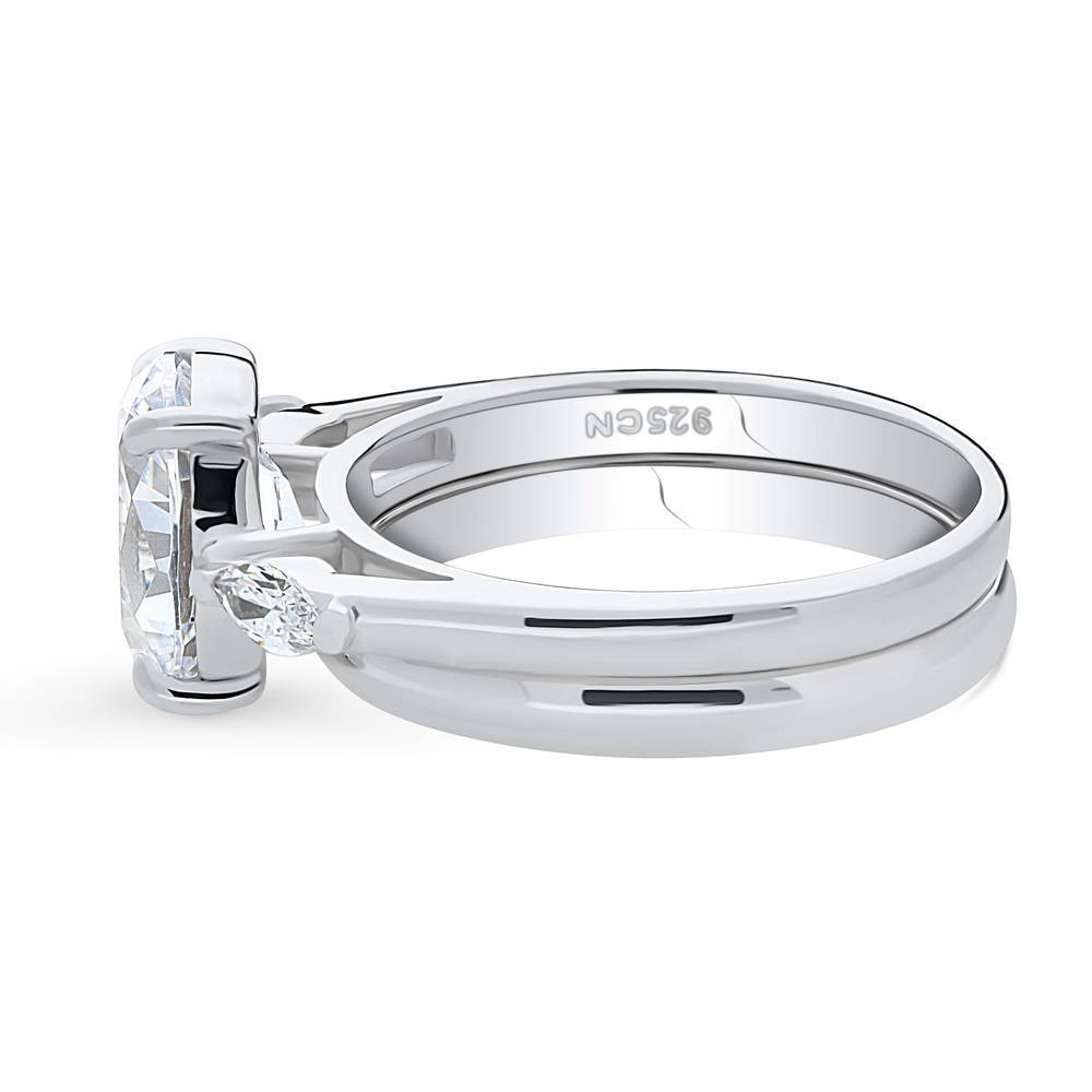 Angle view of 3-Stone Oval CZ Ring Set in Sterling Silver, 5 of 13