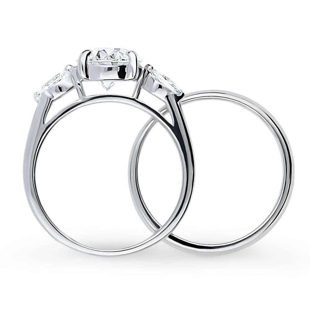 3-Stone Oval CZ Ring Set in Sterling Silver