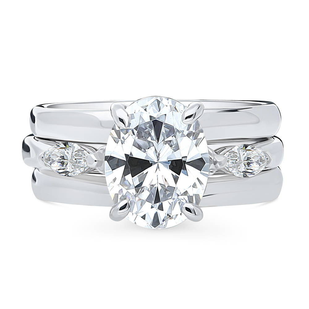 3-Stone Oval CZ Ring Set in Sterling Silver