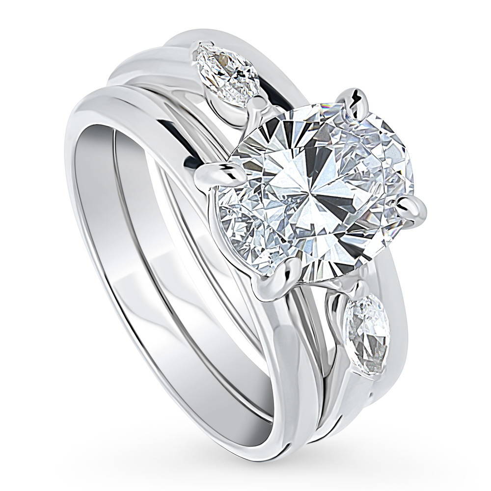 3-Stone Oval CZ Ring Set in Sterling Silver
