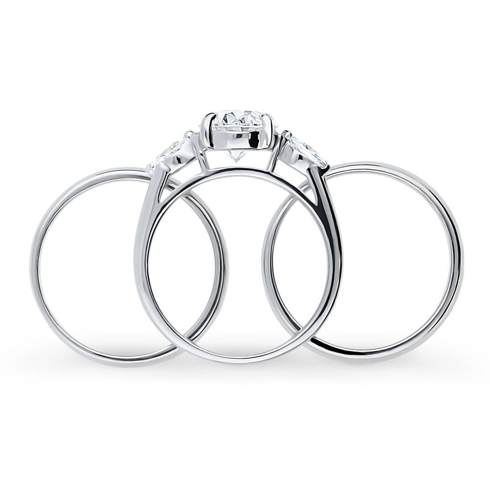 3-Stone Oval CZ Ring Set in Sterling Silver