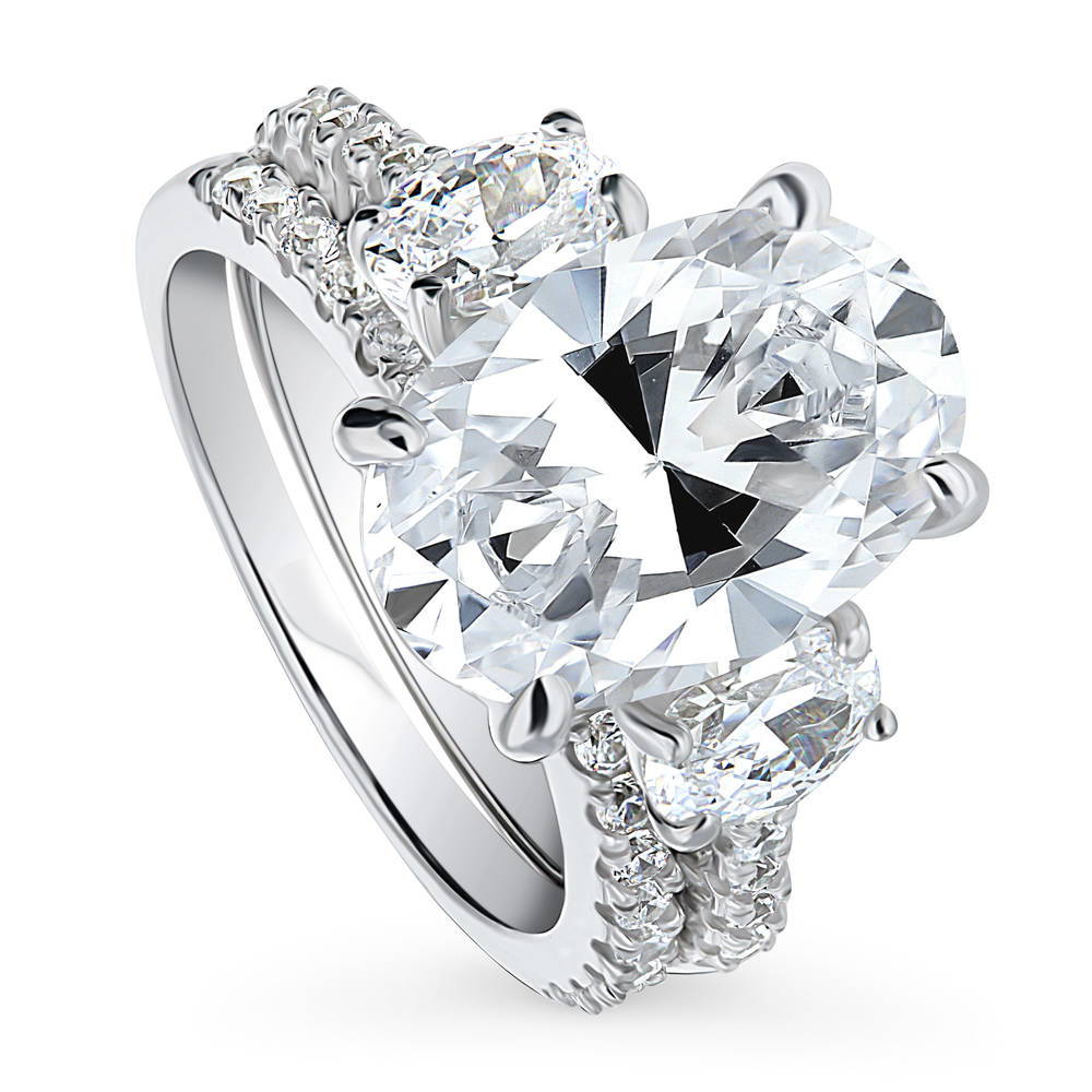 3-Stone Oval CZ Ring Set in Sterling Silver