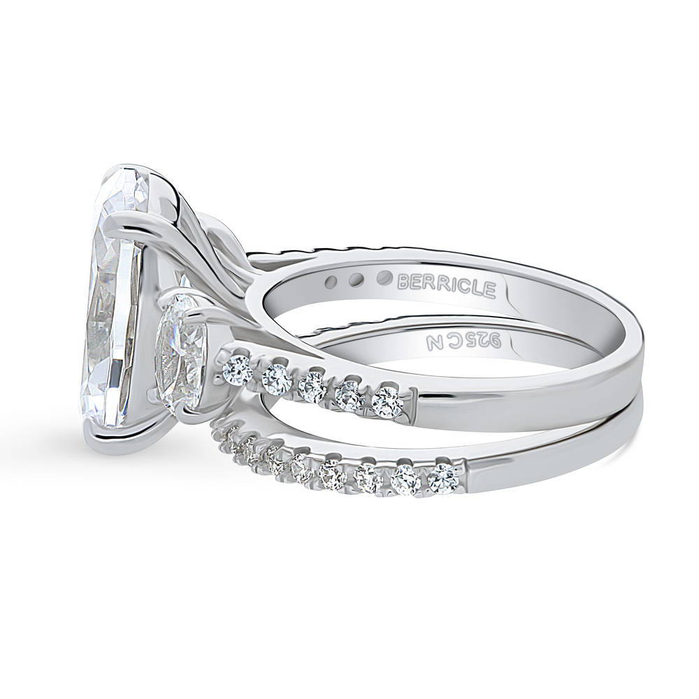 Angle view of 3-Stone Oval CZ Ring Set in Sterling Silver, 4 of 15