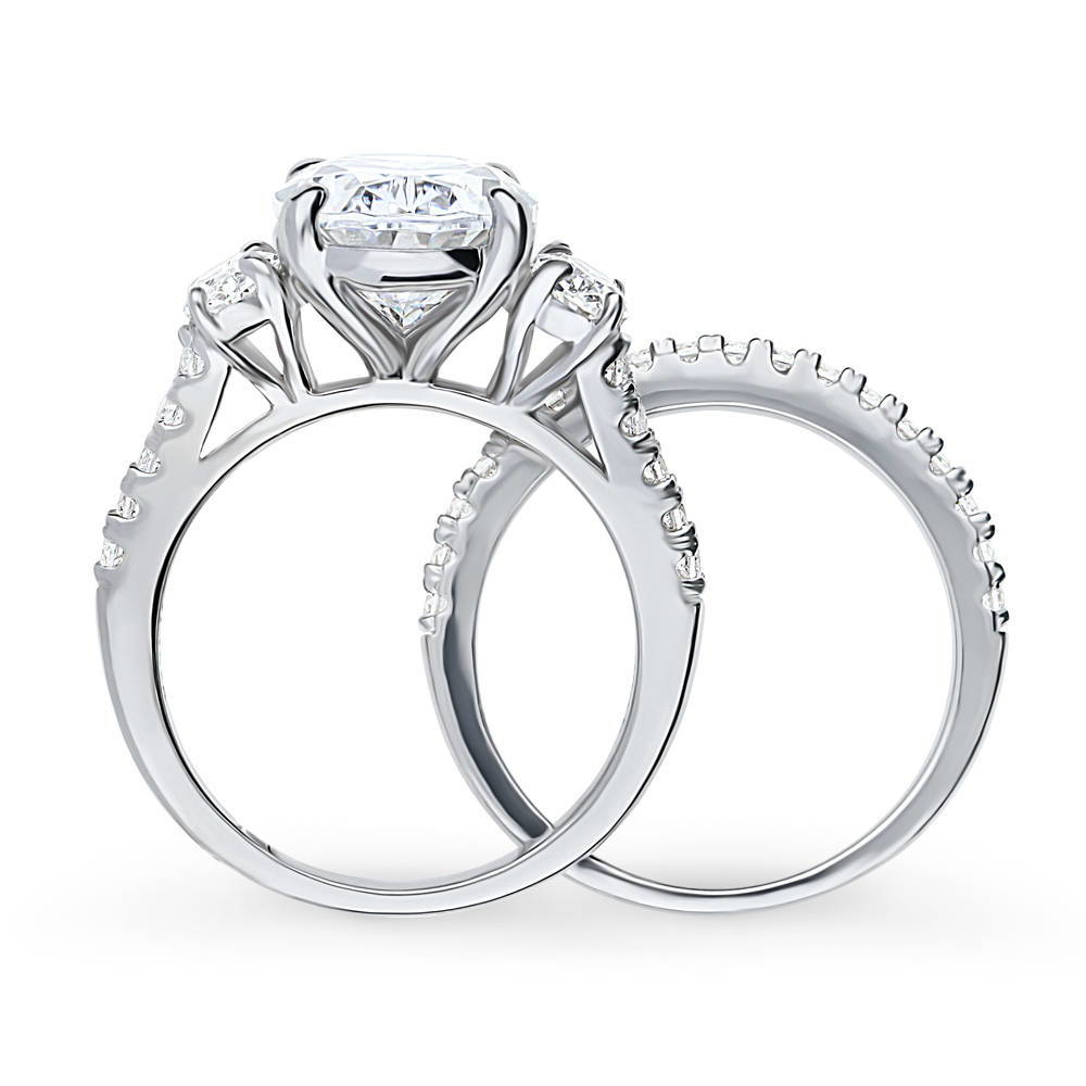 3-Stone Oval CZ Ring Set in Sterling Silver