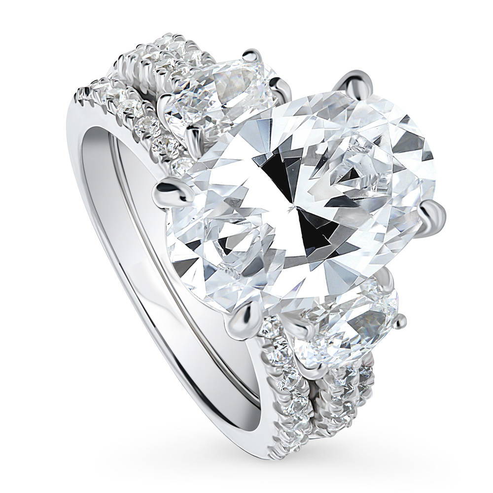 3-Stone Oval CZ Ring Set in Sterling Silver