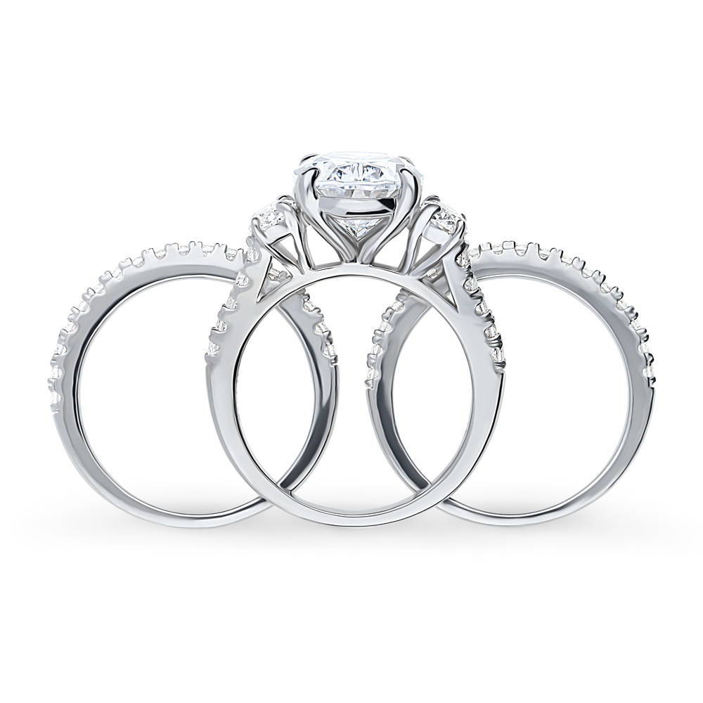 3-Stone Oval CZ Ring Set in Sterling Silver