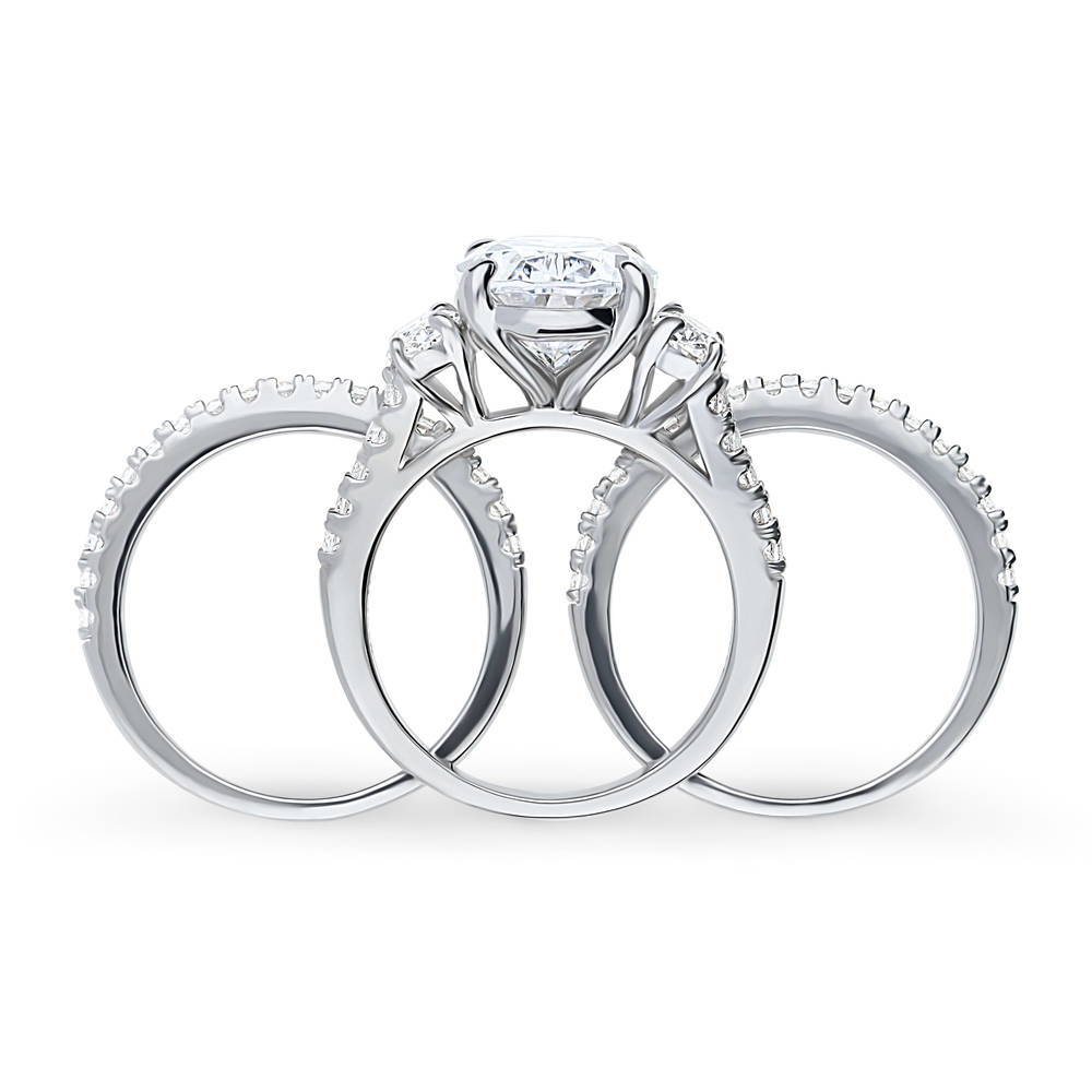 Alternate view of 3-Stone Oval CZ Ring Set in Sterling Silver, 7 of 15