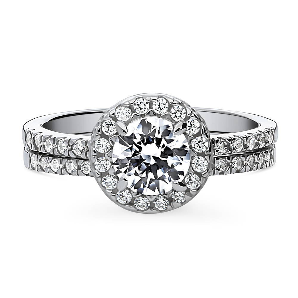 Halo Round CZ Ring Set in Sterling Silver, 1 of 15