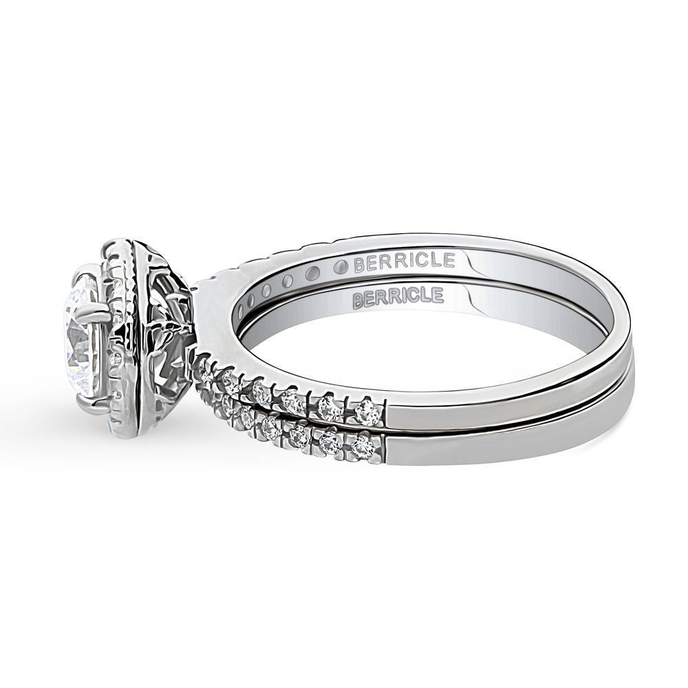 Angle view of Halo Round CZ Ring Set in Sterling Silver, 5 of 15