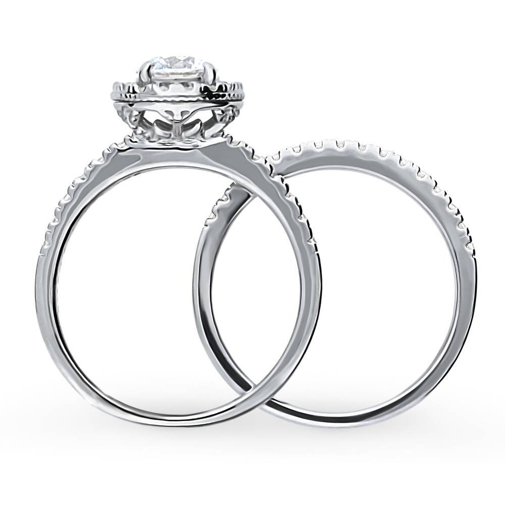 Alternate view of Halo Round CZ Ring Set in Sterling Silver, 8 of 15
