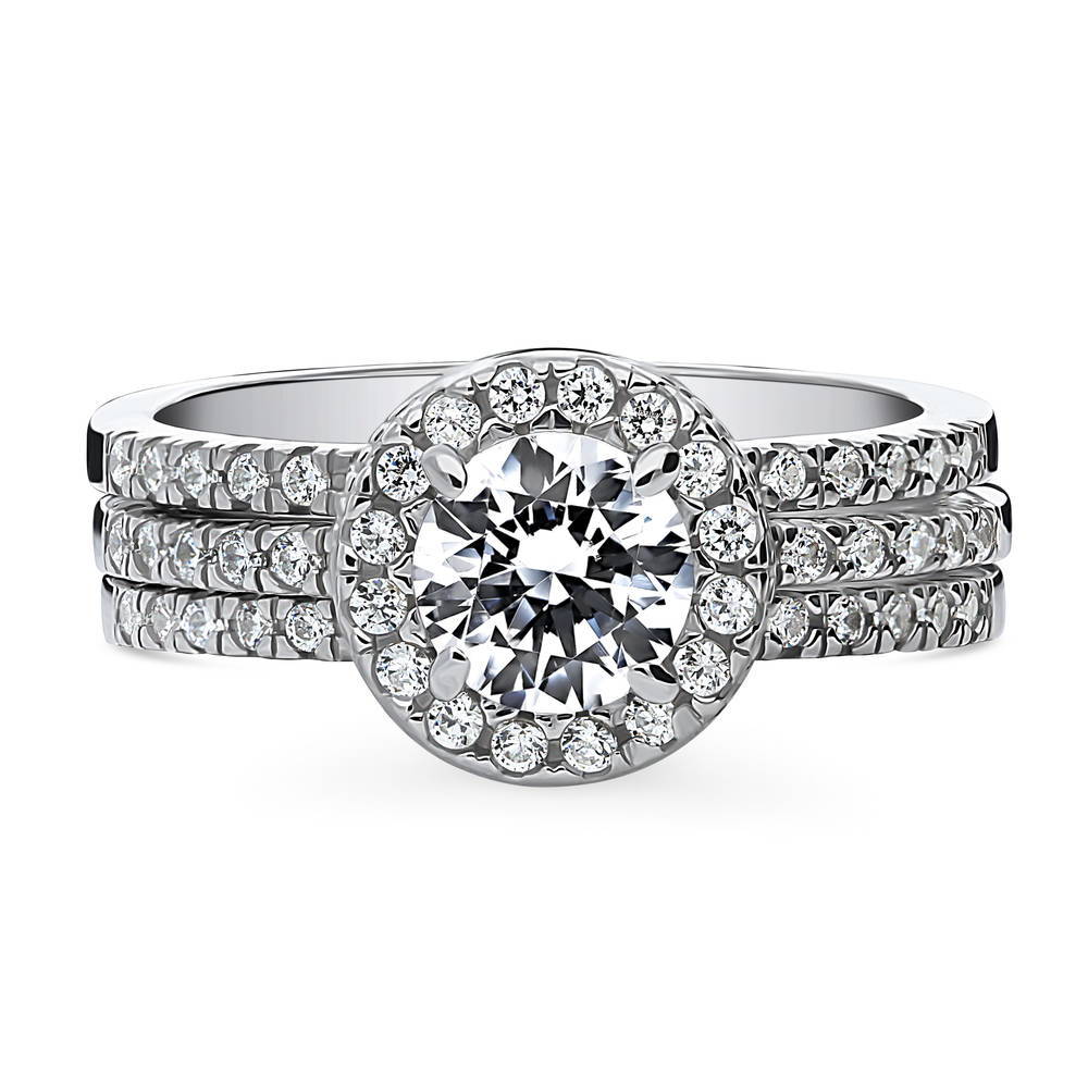 Halo Round CZ Ring Set in Sterling Silver, 1 of 15