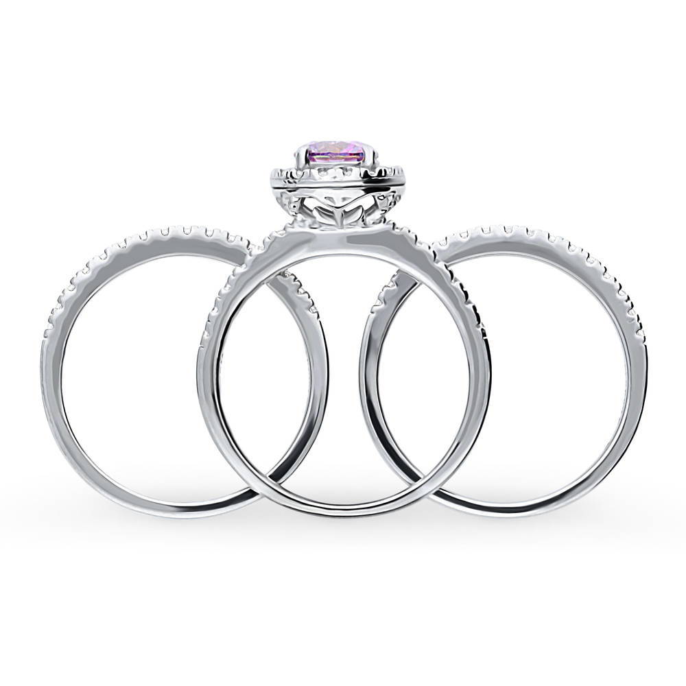 Halo Purple Round CZ Ring Set in Sterling Silver