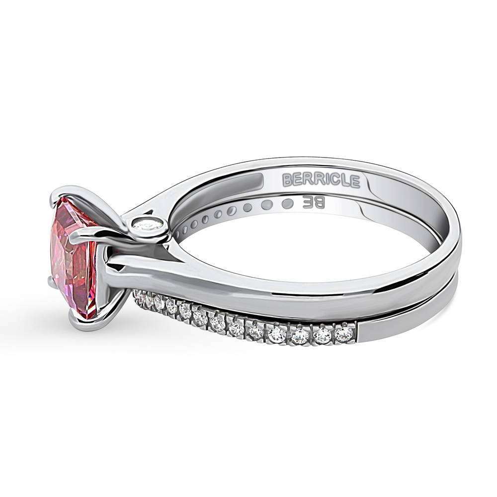 Angle view of Solitaire 1.2ct Red Princess CZ Ring Set in Sterling Silver, 4 of 15