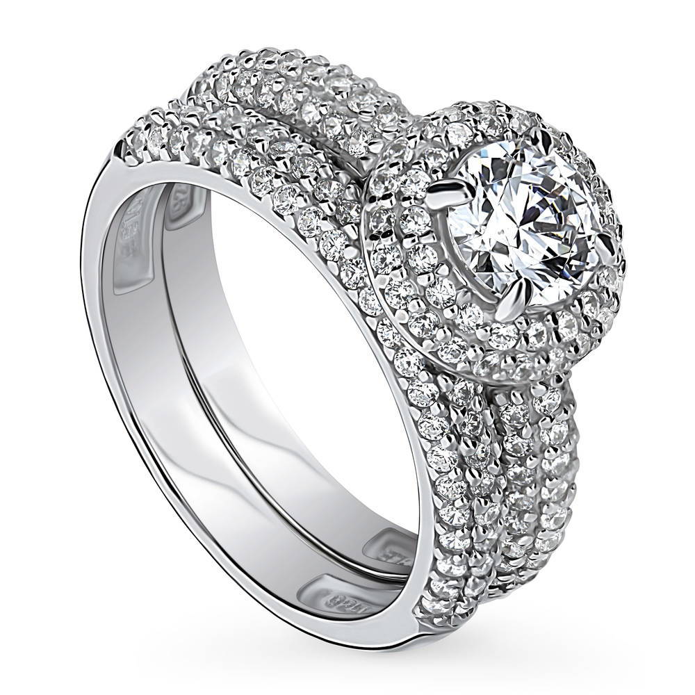 Halo Round CZ Ring Set in Sterling Silver