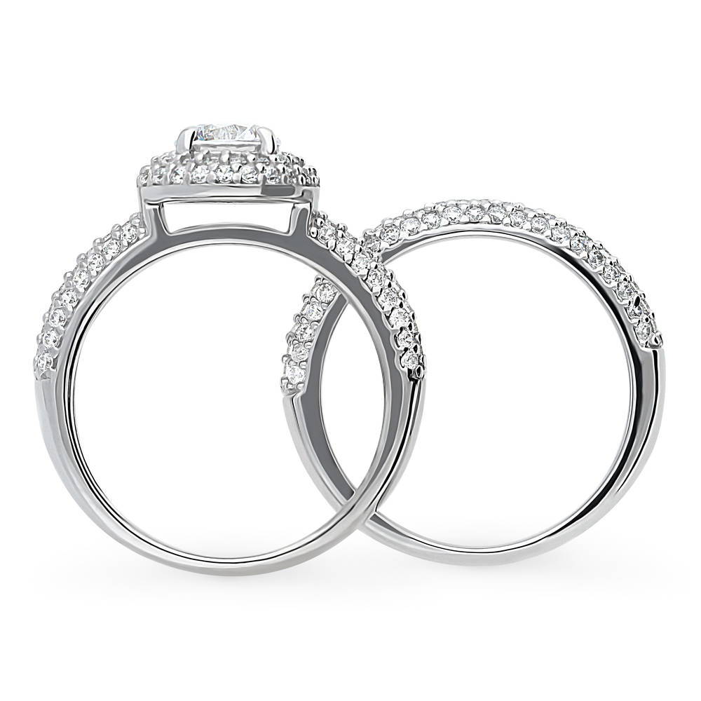 Halo Round CZ Ring Set in Sterling Silver