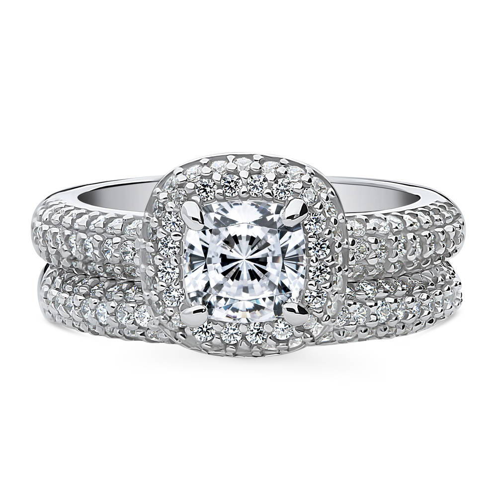 Halo Cushion CZ Ring Set in Sterling Silver, 1 of 13