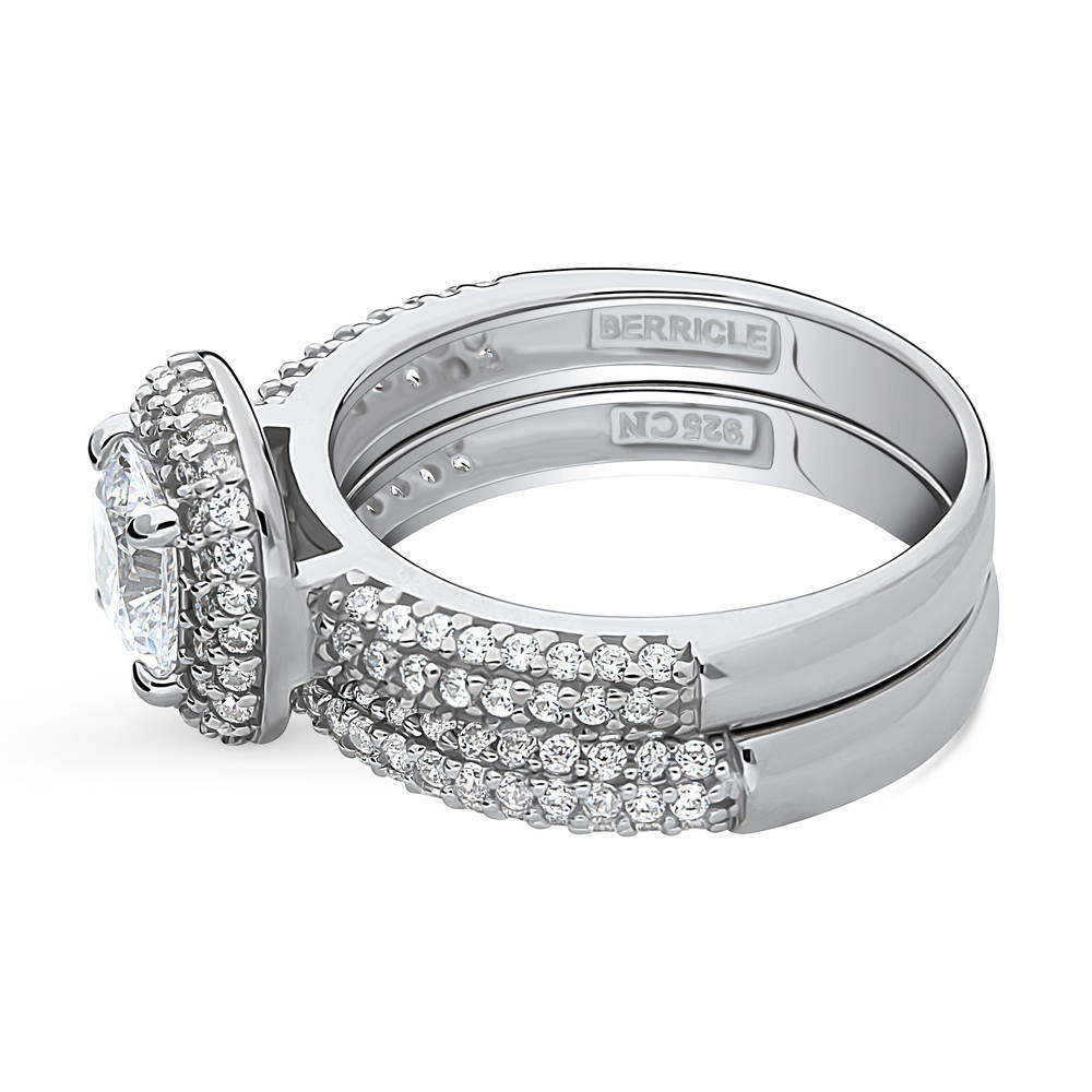 Angle view of Halo Cushion CZ Ring Set in Sterling Silver, 5 of 13