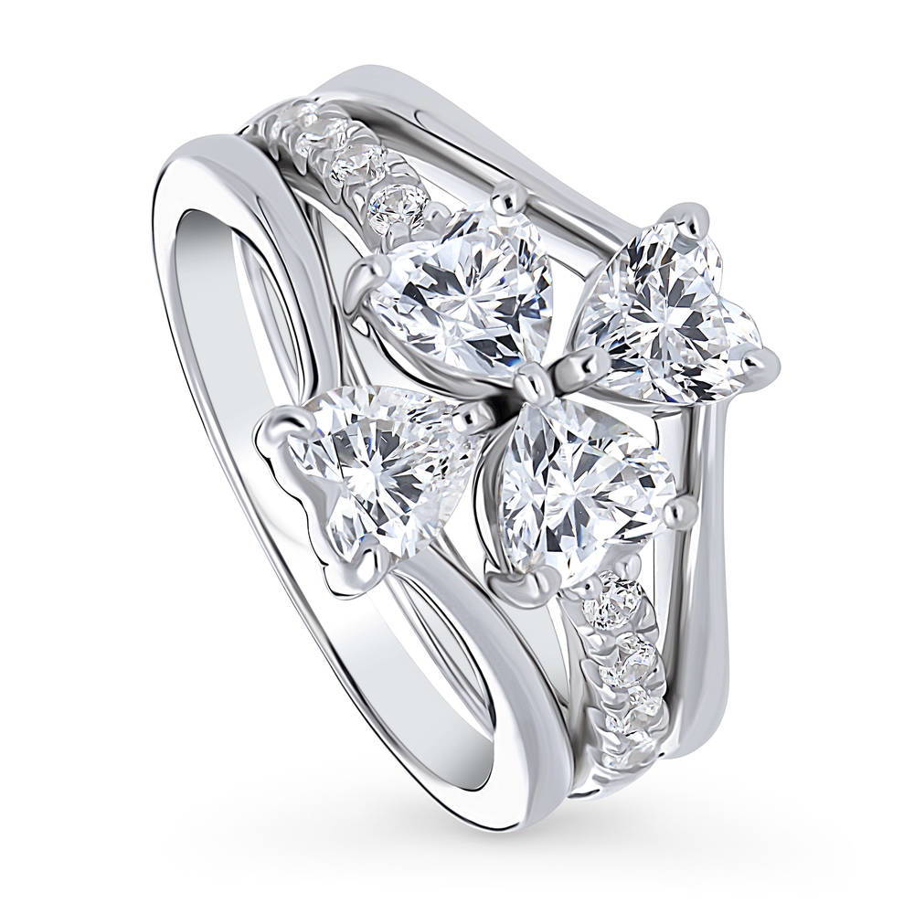 Solitaire Bow Tie Heart Heart CZ Ring Set in Sterling Silver