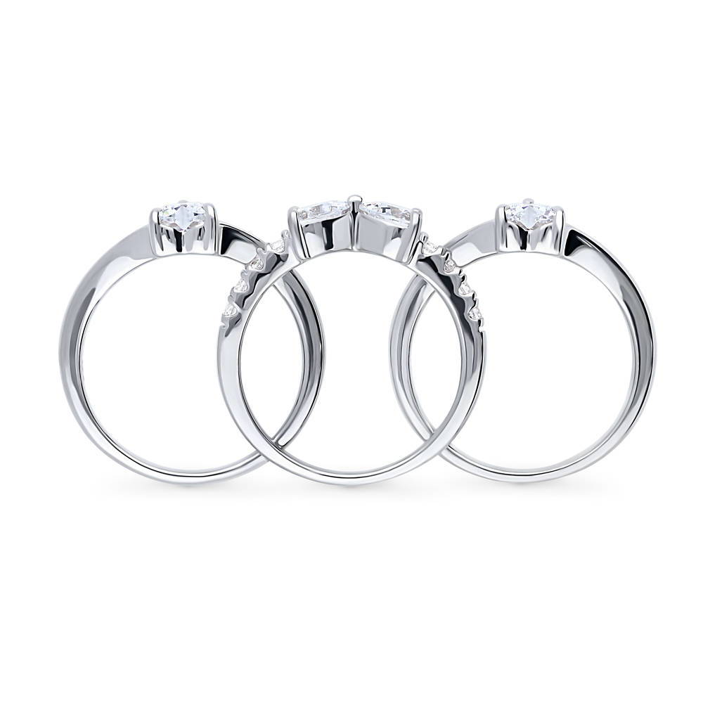 Solitaire Bow Tie Heart Heart CZ Ring Set in Sterling Silver