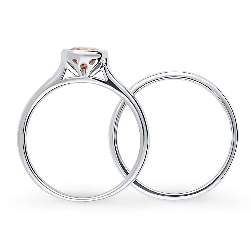 Alternate view of Solitaire 0.8ct Caramel Bezel Set Round CZ Ring Set in Sterling Silver, 7 of 9