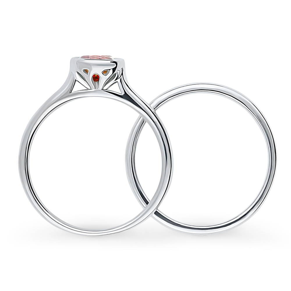 Solitaire 0.8ct Red Bezel Set Round CZ Ring Set in Sterling Silver