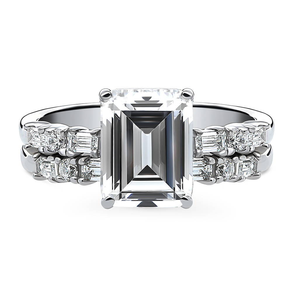 Solitaire Art Deco 2.1ct Emerald Cut CZ Ring Set in Sterling Silver