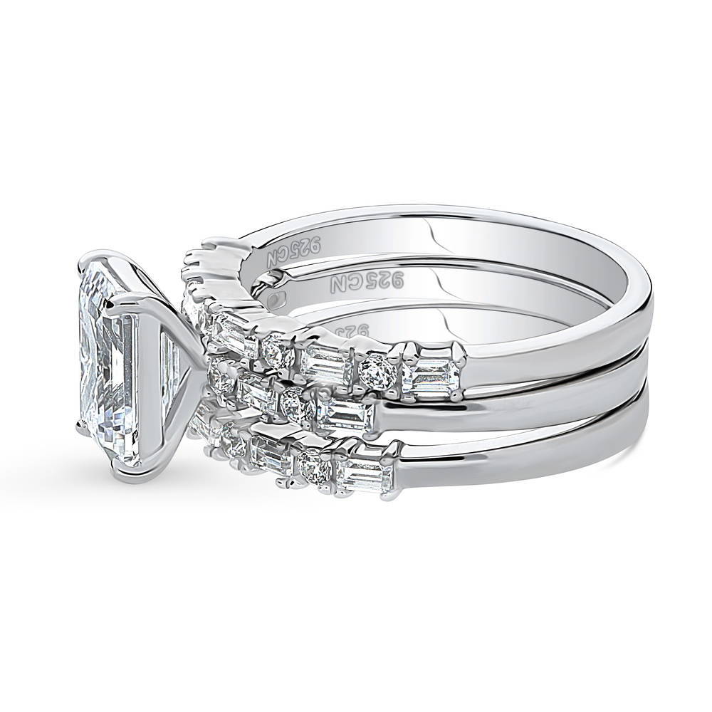 Angle view of Solitaire Art Deco 2.1ct Emerald Cut CZ Ring Set in Sterling Silver, 4 of 16
