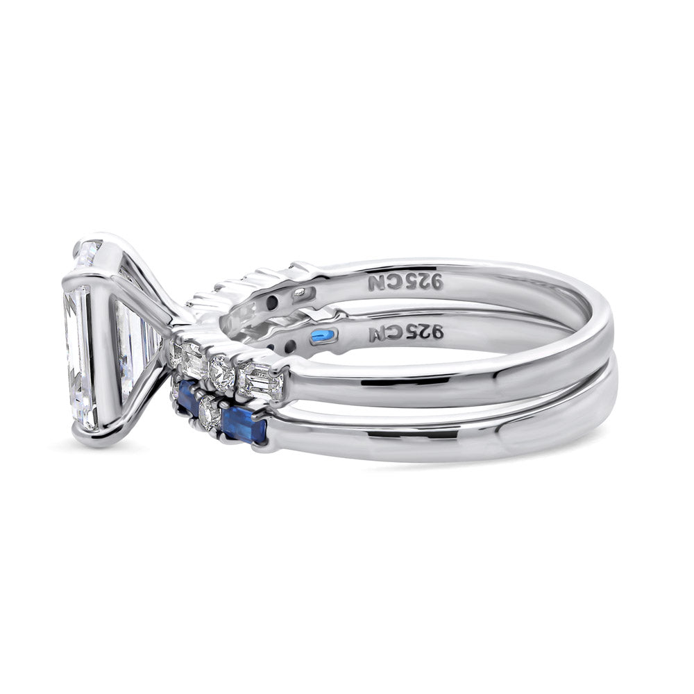 Solitaire Art Deco Emerald Cut CZ Ring Set in Sterling Silver