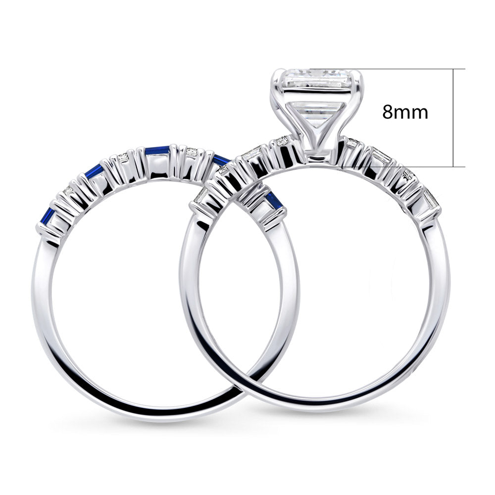 Solitaire Art Deco Emerald Cut CZ Ring Set in Sterling Silver