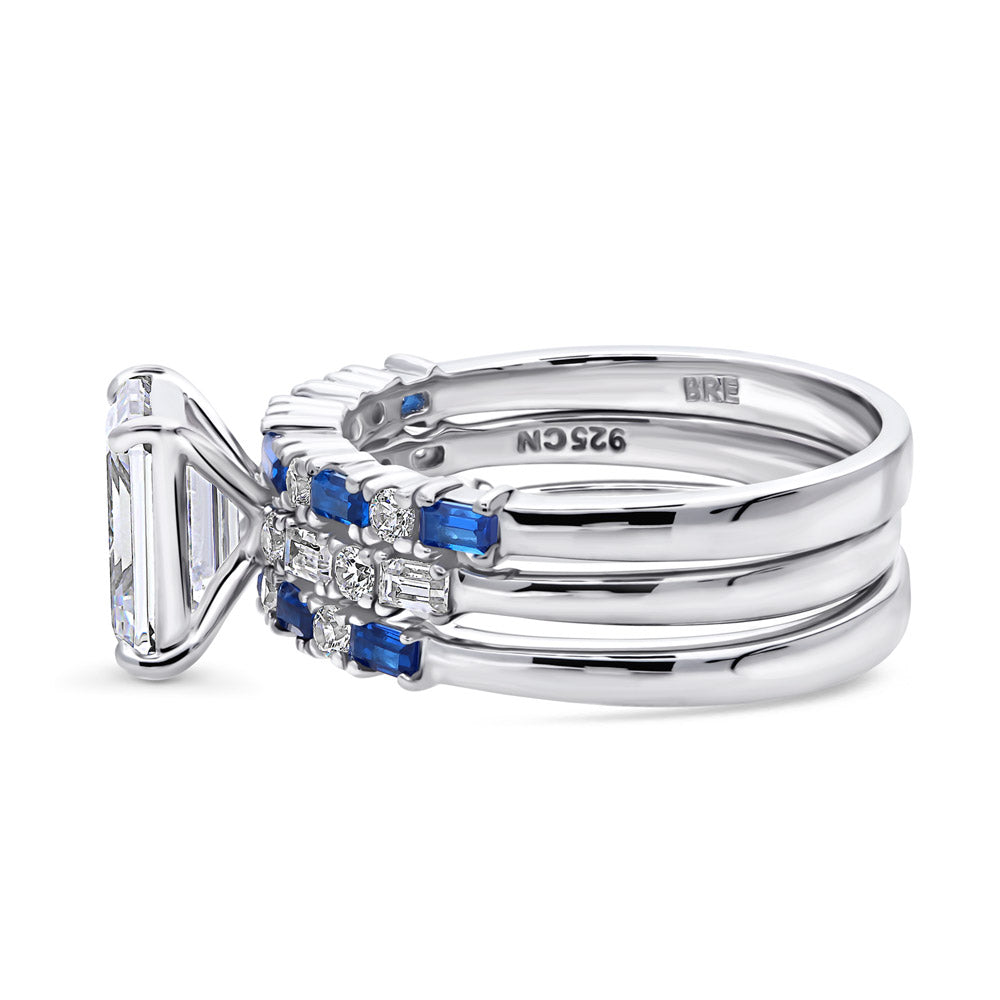 Solitaire Art Deco Emerald Cut CZ Ring Set in Sterling Silver