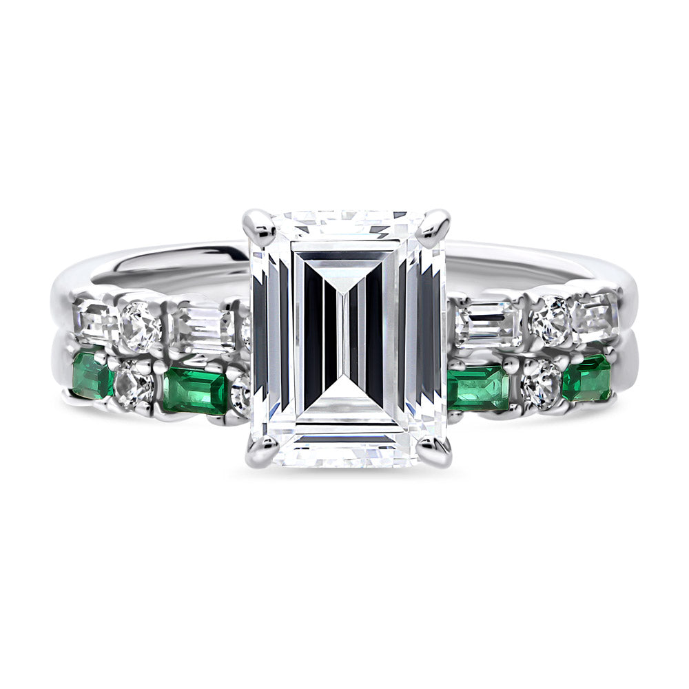 Solitaire Art Deco 2.1ct Emerald Cut CZ Ring Set in Sterling Silver