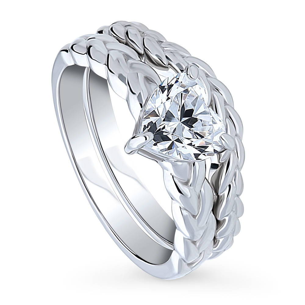 Heart Solitaire CZ Ring Set in Sterling Silver