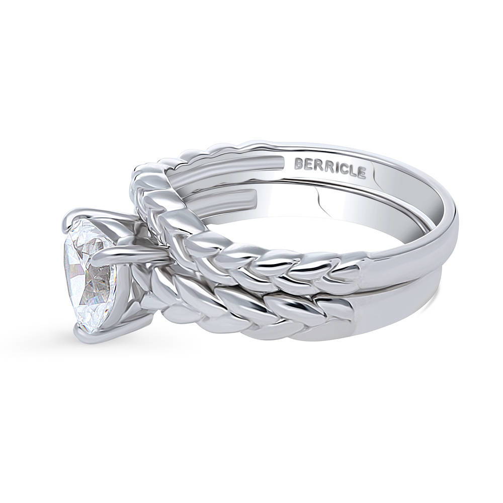 Heart Solitaire CZ Ring Set in Sterling Silver