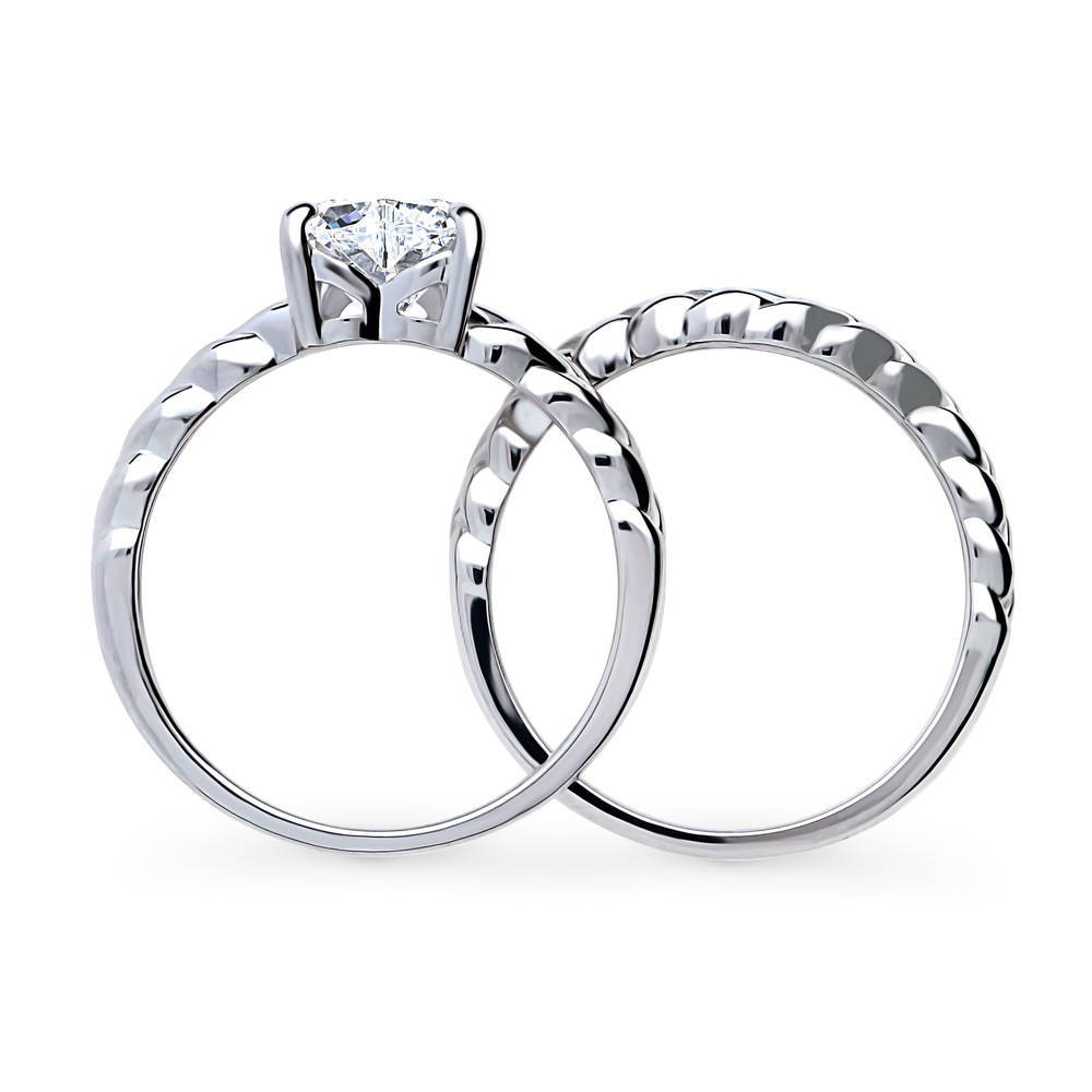 Heart Solitaire CZ Ring Set in Sterling Silver