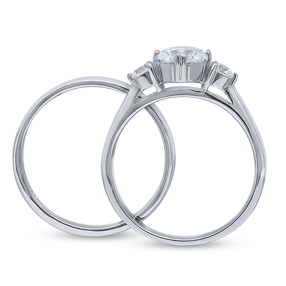 3-Stone Octagon Sun CZ Ring Set in Sterling Silver