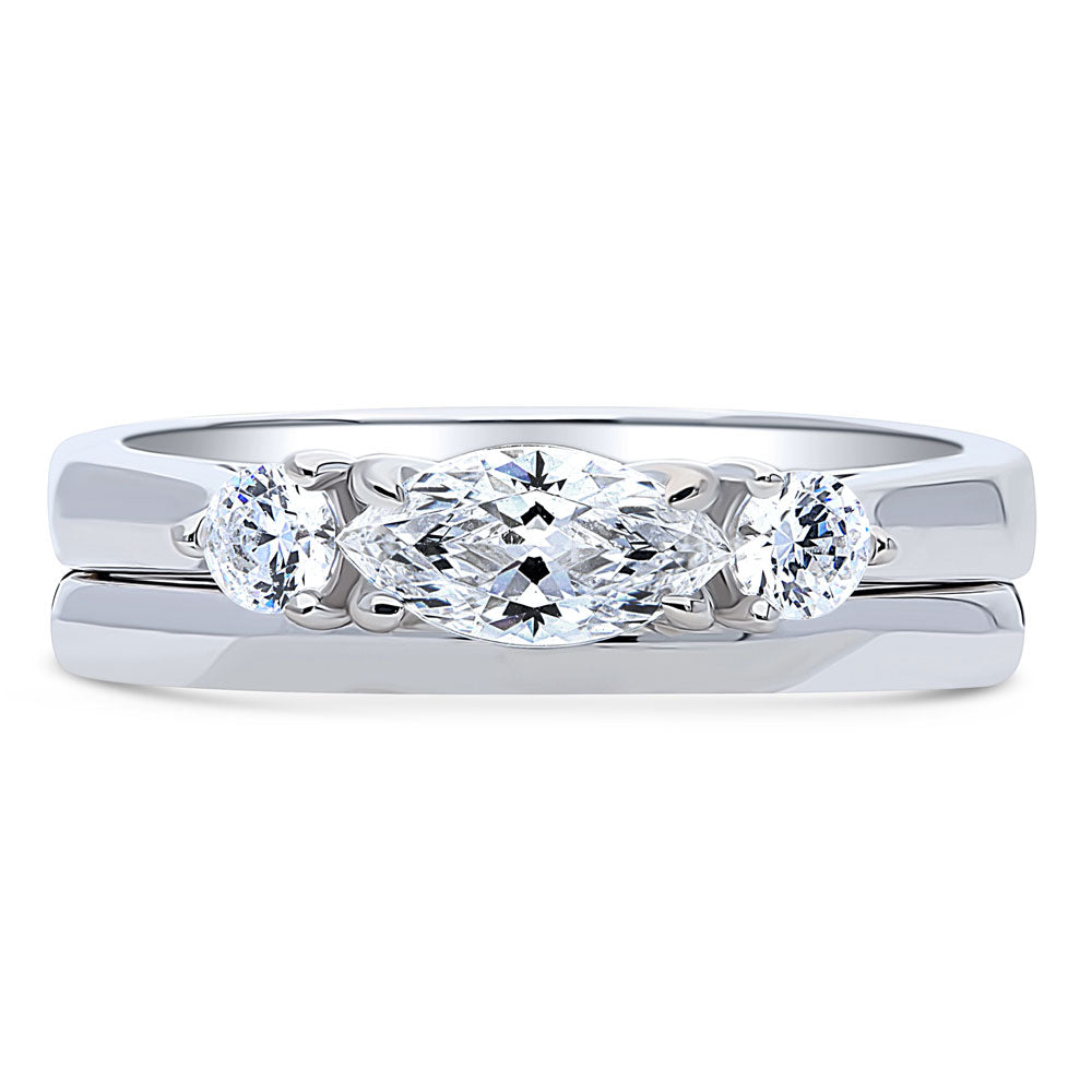 3-Stone East-West Marquise CZ Ring Set in Sterling Silver, 1 of 12