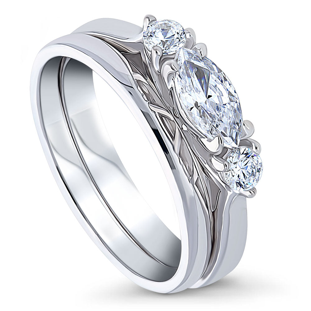 3-Stone East-West Marquise CZ Ring Set in Sterling Silver