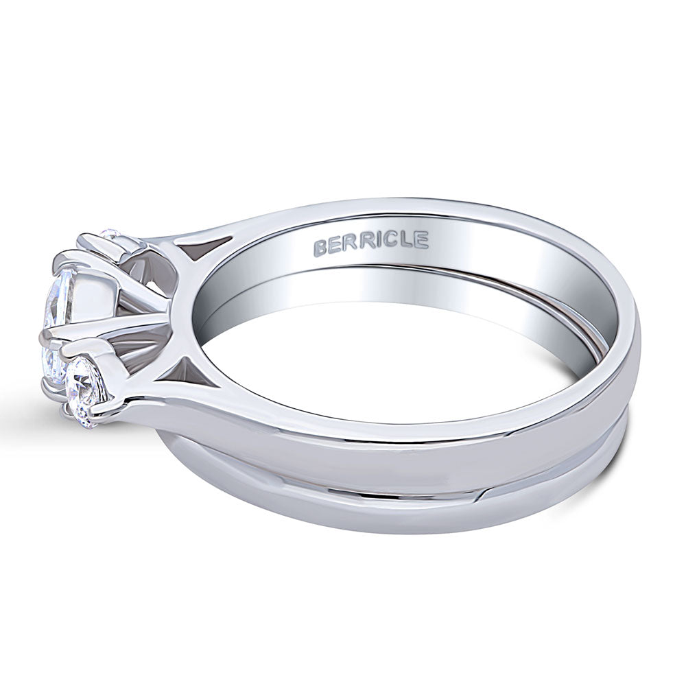 Angle view of 3-Stone East-West Marquise CZ Ring Set in Sterling Silver, 4 of 11