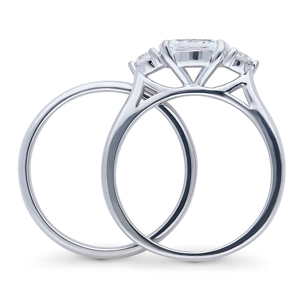 Alternate view of 3-Stone East-West Marquise CZ Ring Set in Sterling Silver, 7 of 11