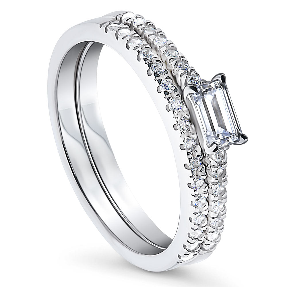 East-West Solitaire CZ Ring Set in Sterling Silver