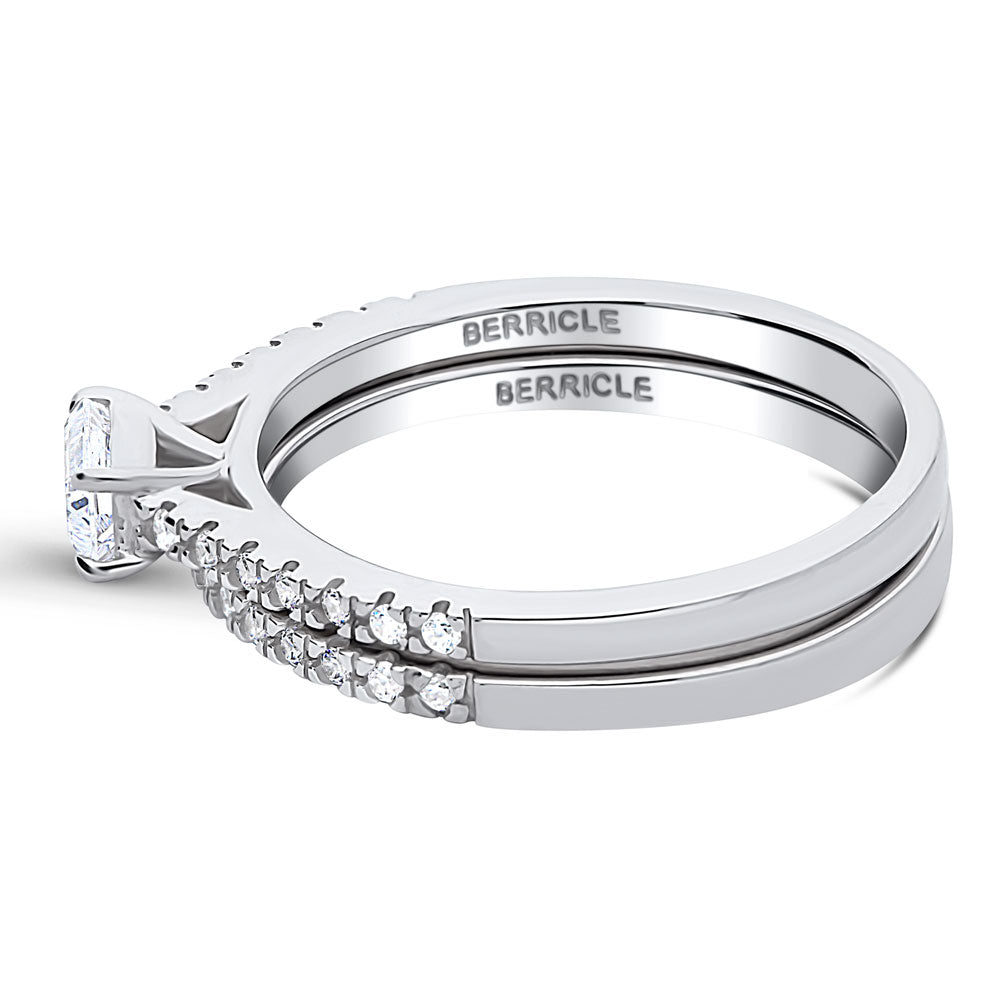 East-West Solitaire CZ Ring Set in Sterling Silver