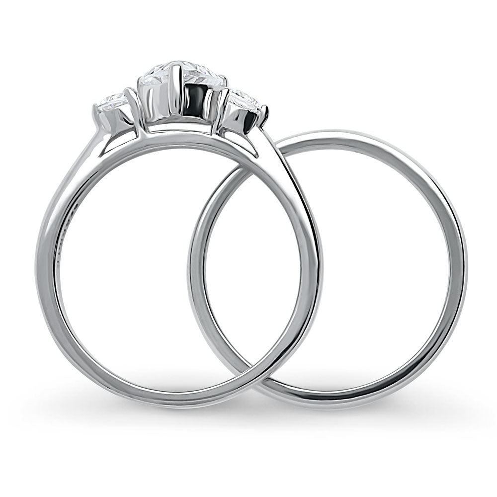 3-Stone Heart 0.7ct Heart CZ Ring Set in Sterling Silver