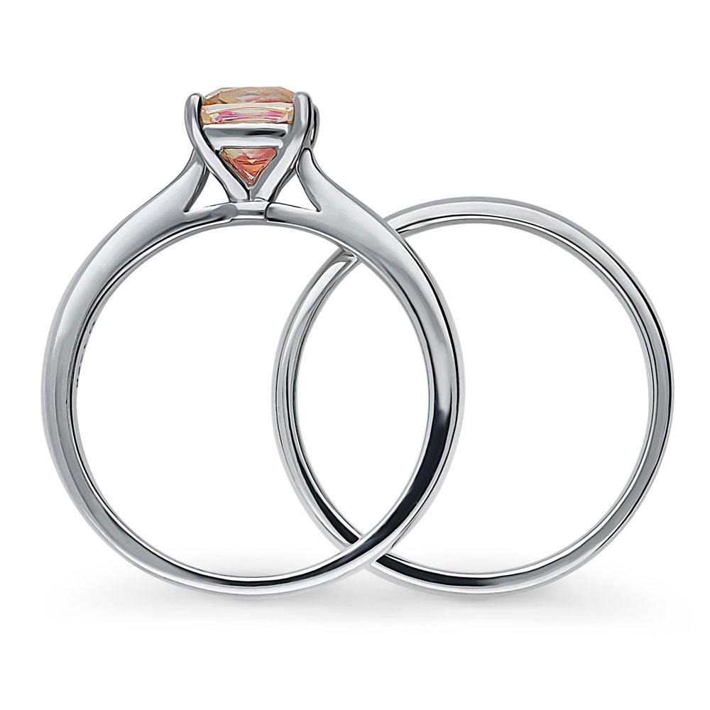 Kaleidoscope Solitaire Red Orange CZ Ring Set in Sterling Silver